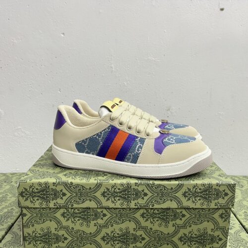 sy_no_3DDCD57D627B1A2C849318E75C266FBF_0 Gucci MAC8 GG Supreme Canvas Sneaker with Blue/Orange Web Stripe and Purple Accents