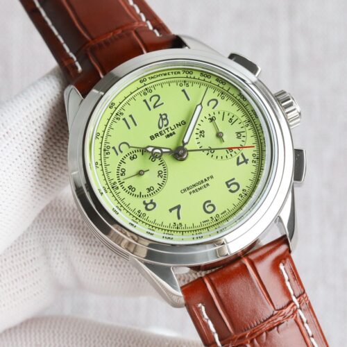 BREITLING Centennial Lingpuya Series Manual Mechanical Movement Green Dial Stainless Steel Case Crocodile Leather Strap