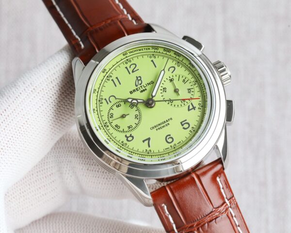 BREITLING Centennial Lingpuya Series Manual Mechanical Movement Green Dial Stainless Steel Case Crocodile Leather Strap