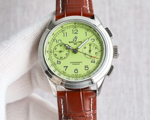 BREITLING Centennial Lingpuya Series Manual Mechanical Movement Green Dial Stainless Steel Case Crocodile Leather Strap