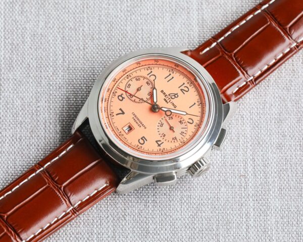 BREITLING Centennial Lingpuya Series Manual Mechanical Movement Green Dial Stainless Steel Case Crocodile Leather Strap