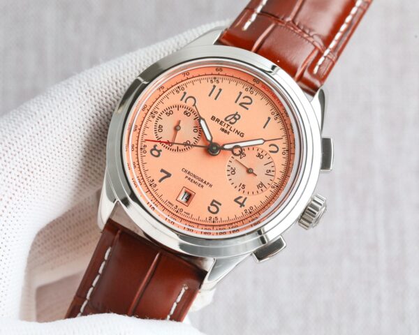 BREITLING Centennial Lingpuya Series Manual Mechanical Movement Green Dial Stainless Steel Case Crocodile Leather Strap