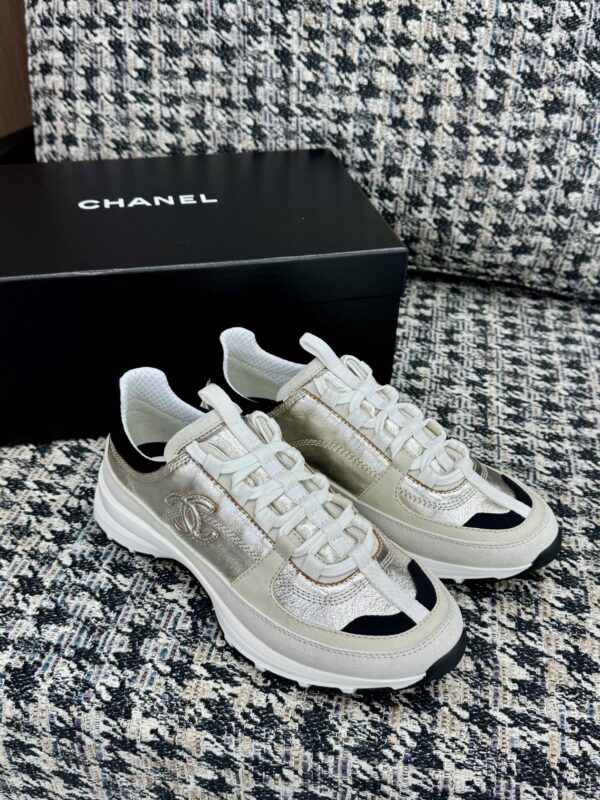 Chanel Silver Multi-Material Platform Trainer Silver-Multi-Sneaker