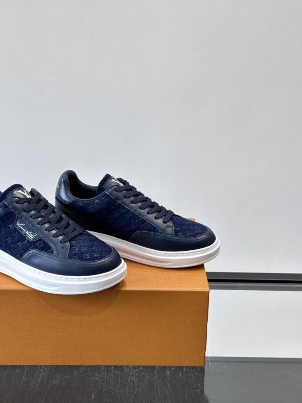 sy_no_403DC5446171BE40DA5D0631DBEA5D69_6 Louis Vuitton Navy Suede Monogram Thick-Sole Low-Top Sneaker