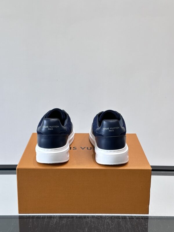 sy_no_403DC5446171BE40DA5D0631DBEA5D69_7 Louis Vuitton Navy Suede Monogram Thick-Sole Low-Top Sneaker