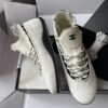 sy_no_407674219EBA728A6B78A29F539CAB34_4 Chanel Off-White Suede and Knit High-Top Sock Sneaker with CC Logo and Speckled Laces