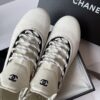 sy_no_407674219EBA728A6B78A29F539CAB34_6 Chanel Off-White Suede and Knit High-Top Sock Sneaker with CC Logo and Speckled Laces