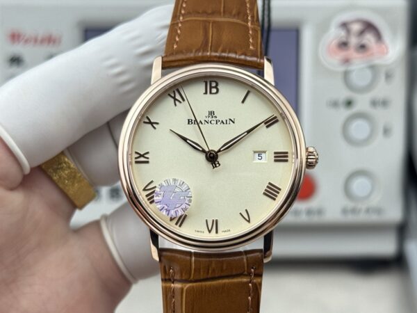 sy_no_416D82687DCE5572A6EBF42BCA888118_0 BLANCPEIN Classic Series VILLERET Automatic Mechanical Movement, 30 meters waterproof date display, men's watch, Swiss watch, 38mm ivory white dial