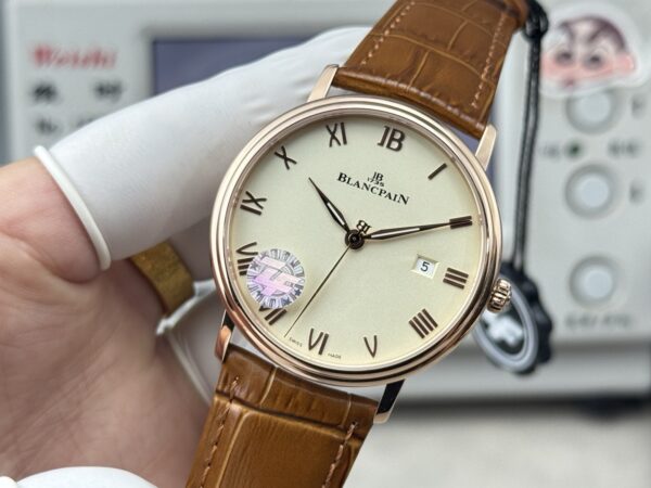 sy_no_416D82687DCE5572A6EBF42BCA888118_2 BLANCPEIN Classic Series VILLERET Automatic Mechanical Movement, 30 meters waterproof date display, men's watch, Swiss watch, 38mm ivory white dial