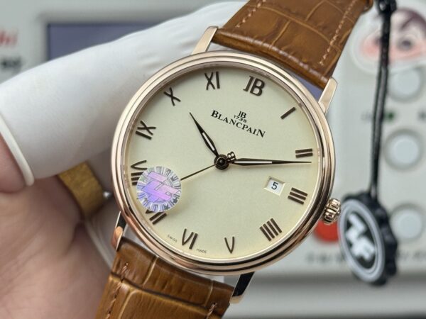 sy_no_416D82687DCE5572A6EBF42BCA888118_4 BLANCPEIN Classic Series VILLERET Automatic Mechanical Movement, 30 meters waterproof date display, men's watch, Swiss watch, 38mm ivory white dial