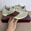sy_no_4214DC86AE50E54BEEEC31C027659C50_0 Gucci Re-Web Sneaker in Beige Mesh & Suede with Green/Red Web Stripe