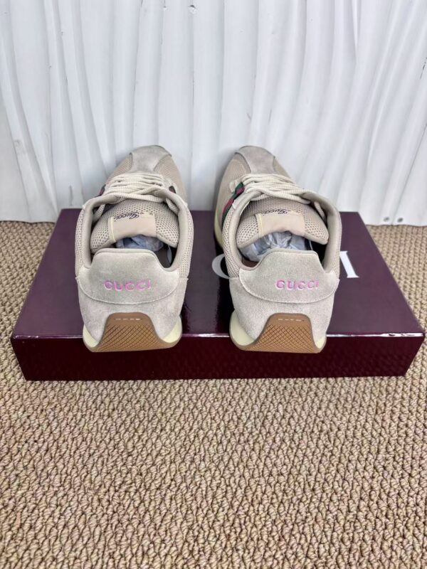 sy_no_4214DC86AE50E54BEEEC31C027659C50_6 Gucci Re-Web Sneaker in Beige Mesh & Suede with Green/Red Web Stripe