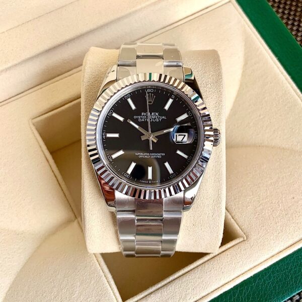 sy_no_42B65B34340BC861847F9FA091107E0C_3 Rolex Dog Tooth Ring Diary Series Automatic Mechanical Movement Grey Dial Oyster Steel Strap
