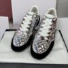 Chanel Silver Metallic Quilted Leather and Black Suede Low-Top Sneaker with CC Logo