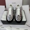 Chanel Silver Metallic Quilted Leather and Black Suede Low-Top Sneaker with CC Logo