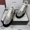 Chanel Silver Metallic Quilted Leather and Black Suede Low-Top Sneaker with CC Logo