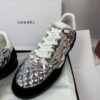 Chanel Silver Metallic Quilted Leather and Black Suede Low-Top Sneaker with CC Logo