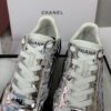 Chanel Silver Metallic Quilted Leather and Black Suede Low-Top Sneaker with CC Logo