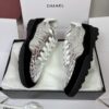 Chanel Silver Metallic Quilted Leather and Black Suede Low-Top Sneaker with CC Logo