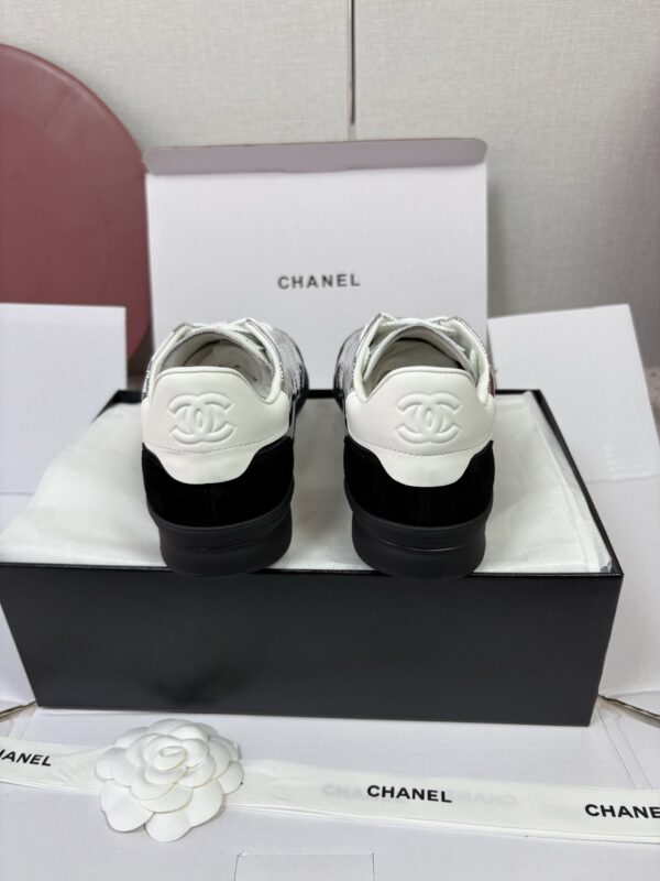 Chanel Silver Metallic Quilted Leather and Black Suede Low-Top Sneaker with CC Logo