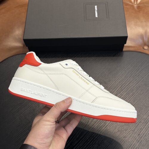 sy_no_454A949E210C73C71DA596BF69C5CD09_0 Saint Laurent White Leather Red Heel Low-Top Sneaker