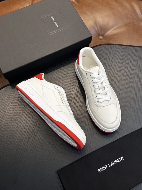 sy_no_454A949E210C73C71DA596BF69C5CD09_3 Saint Laurent White Leather Red Heel Low-Top Sneaker