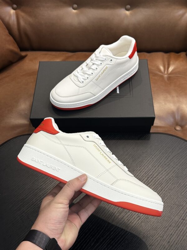 sy_no_454A949E210C73C71DA596BF69C5CD09_4 Saint Laurent White Leather Red Heel Low-Top Sneaker