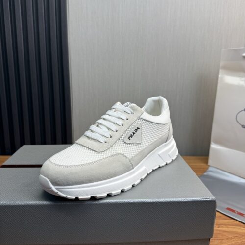 sy_no_457FF2E8CA4F234A8B06F0B6426FA825_0 Prada White Mesh Suede-Spliced Triangle Logo Low-Top Sneaker