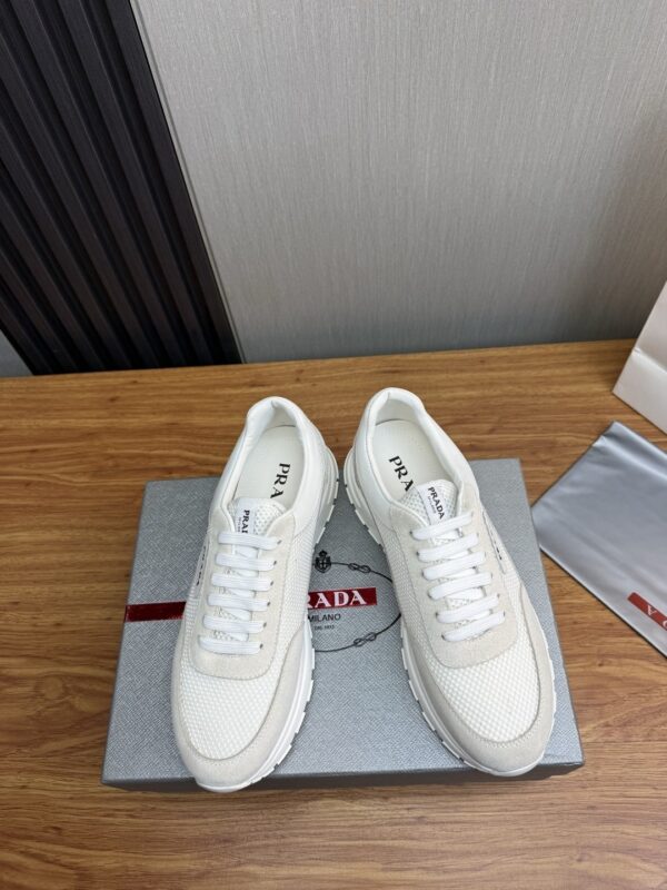 sy_no_457FF2E8CA4F234A8B06F0B6426FA825_1 Prada White Mesh Suede-Spliced Triangle Logo Low-Top Sneaker