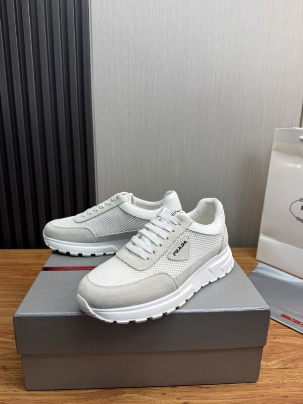 sy_no_457FF2E8CA4F234A8B06F0B6426FA825_2 Prada White Mesh Suede-Spliced Triangle Logo Low-Top Sneaker