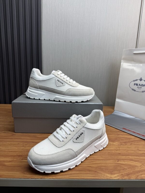sy_no_457FF2E8CA4F234A8B06F0B6426FA825_3 Prada White Mesh Suede-Spliced Triangle Logo Low-Top Sneaker