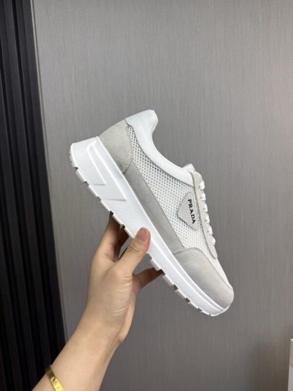 sy_no_457FF2E8CA4F234A8B06F0B6426FA825_6 Prada White Mesh Suede-Spliced Triangle Logo Low-Top Sneaker