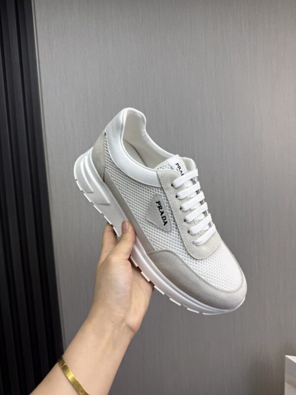 sy_no_457FF2E8CA4F234A8B06F0B6426FA825_7 Prada White Mesh Suede-Spliced Triangle Logo Low-Top Sneaker