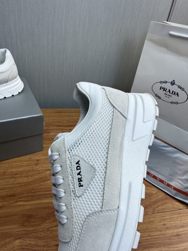 sy_no_457FF2E8CA4F234A8B06F0B6426FA825_8 Prada White Mesh Suede-Spliced Triangle Logo Low-Top Sneaker
