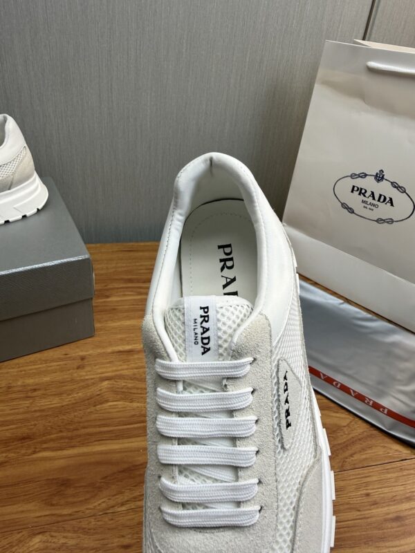 sy_no_457FF2E8CA4F234A8B06F0B6426FA825_9 Prada White Mesh Suede-Spliced Triangle Logo Low-Top Sneaker