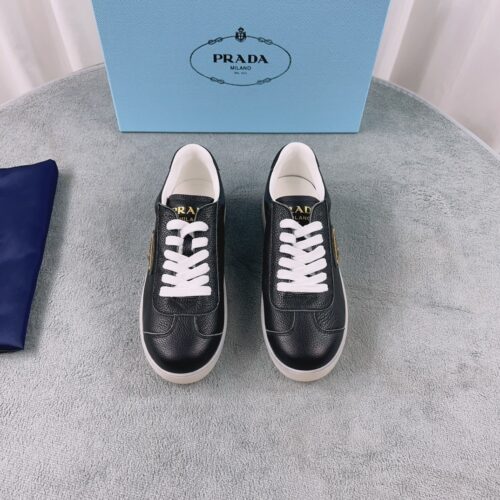 Prada Black Saffiano Leather Triangle Logo Low-Top Sneaker