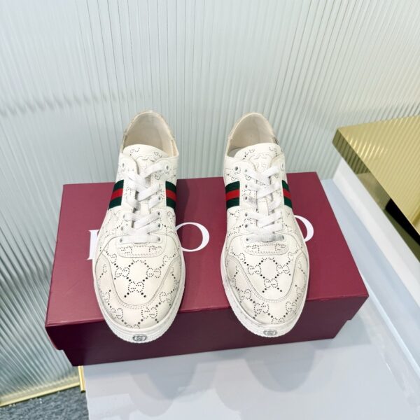 sy_no_468437157BA20687B86D2760B0D06FDF_5 Gucci Perforated GG Leather Sneaker with Web Stripe