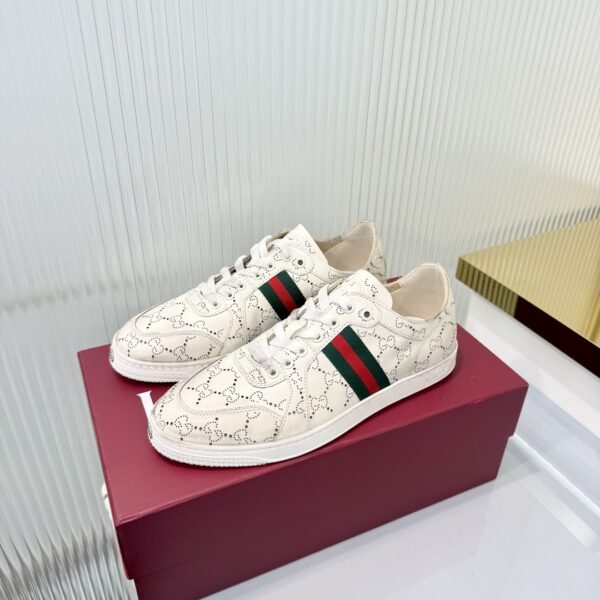 sy_no_468437157BA20687B86D2760B0D06FDF_6 Gucci Perforated GG Leather Sneaker with Web Stripe