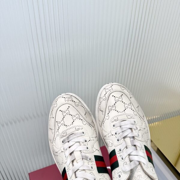 sy_no_468437157BA20687B86D2760B0D06FDF_8 Gucci Perforated GG Leather Sneaker with Web Stripe