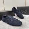 sy_no_46BA6ED7FEFA6AE4EA34F459B0EEEC3C_2 Prada Navy Suede Gold Logo Trainer