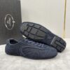 sy_no_46BA6ED7FEFA6AE4EA34F459B0EEEC3C_8 Prada Navy Suede Gold Logo Trainer
