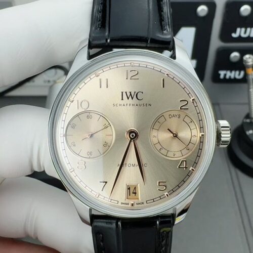 IWC Portugal series automatic mechanical movement beige dial stainless steel case crocodile leather strap