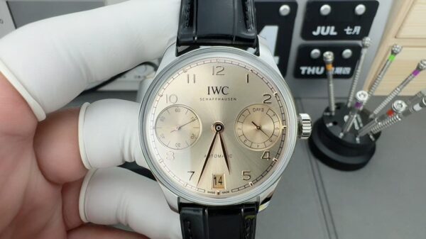 IWC Portugal series automatic mechanical movement beige dial stainless steel case crocodile leather strap