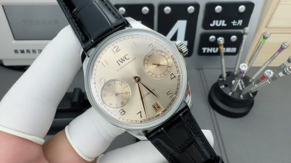 IWC Portugal series automatic mechanical movement beige dial stainless steel case crocodile leather strap
