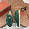 sy_no_484FEC3C0421492CA5520404AF98BF75_1 Loro Piana Dark Green Suede Metal-Buckle Loafers