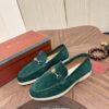 sy_no_484FEC3C0421492CA5520404AF98BF75_2 Loro Piana Dark Green Suede Metal-Buckle Loafers