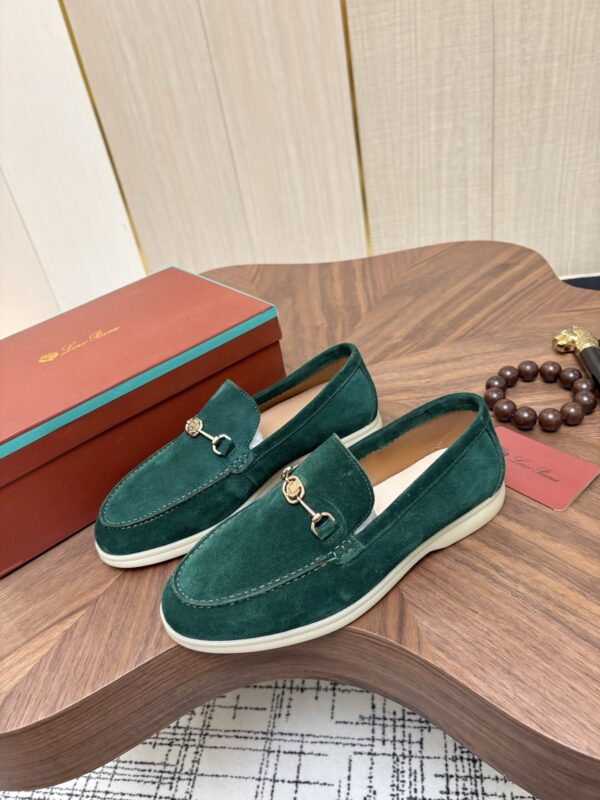 sy_no_484FEC3C0421492CA5520404AF98BF75_2 Loro Piana Dark Green Suede Metal-Buckle Loafers