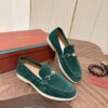 sy_no_484FEC3C0421492CA5520404AF98BF75_3 Loro Piana Dark Green Suede Metal-Buckle Loafers