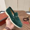sy_no_484FEC3C0421492CA5520404AF98BF75_4 Loro Piana Dark Green Suede Metal-Buckle Loafers