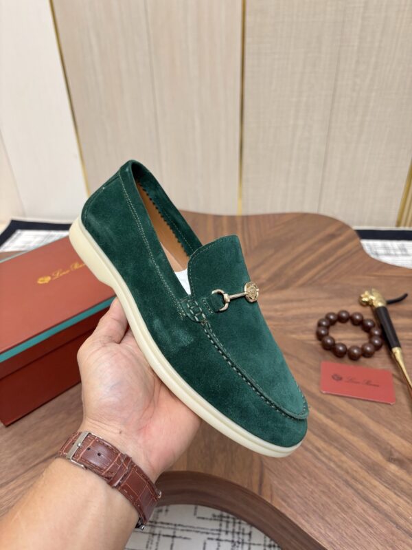 sy_no_484FEC3C0421492CA5520404AF98BF75_4 Loro Piana Dark Green Suede Metal-Buckle Loafers